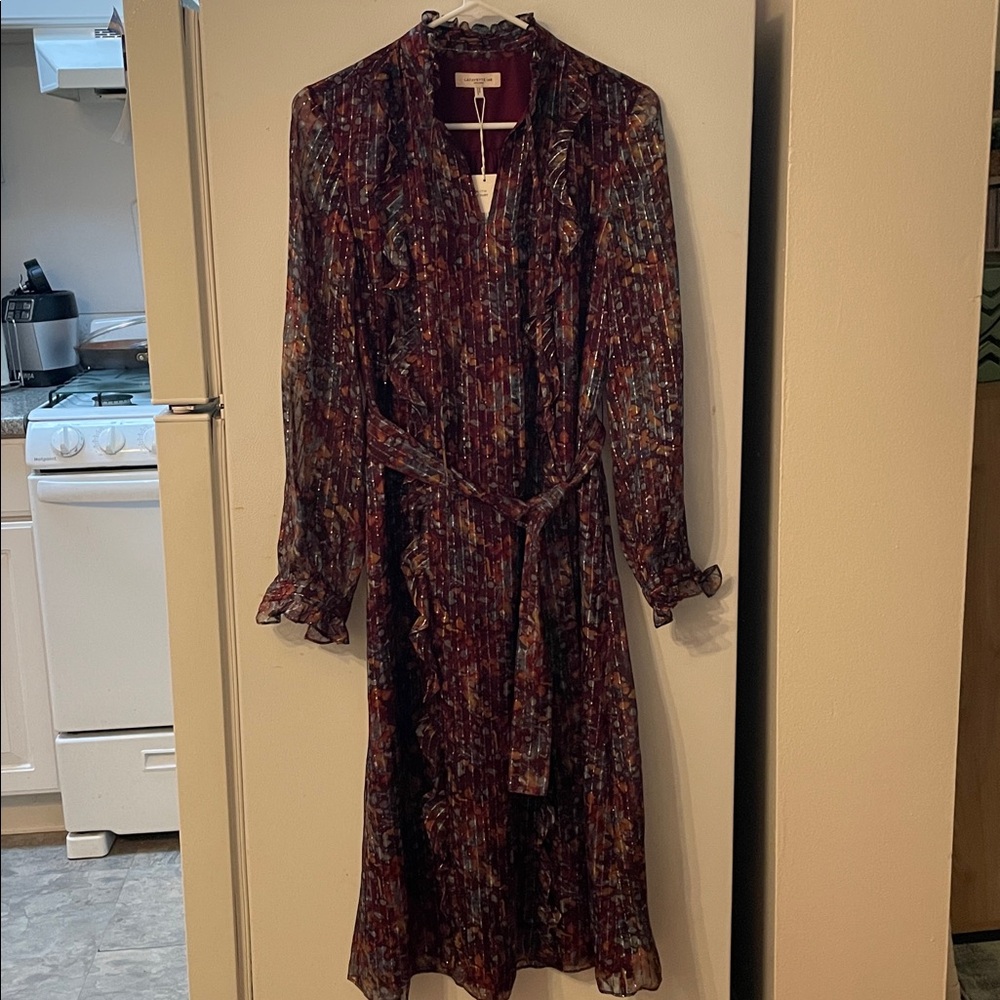 Lafayette 148 XS NWT Antique Ruby Multi Long Sleeve Maximalist Renaissance Dress - Picture 4 of 12